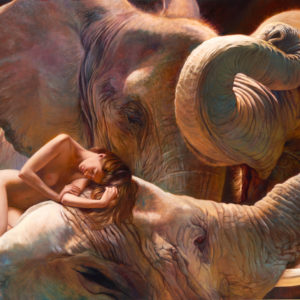 painting of a woman reclining with elephants